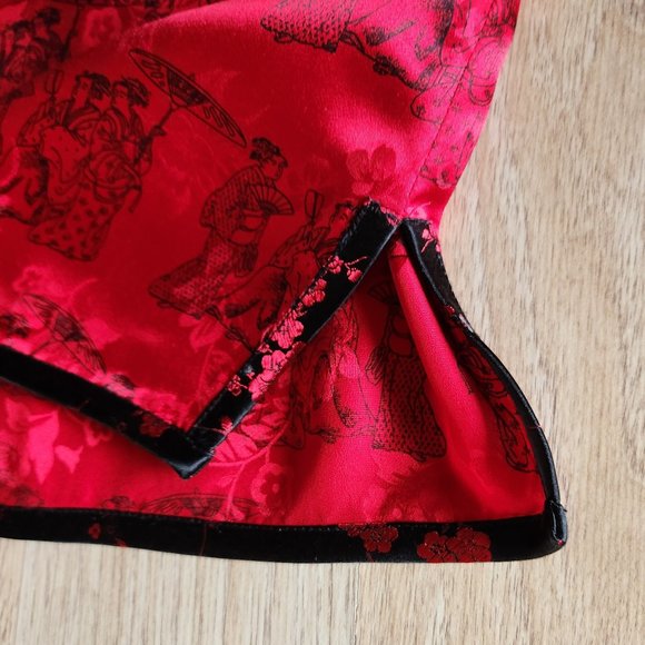 Vintage Chico's Design Silk Satin Japanese Art Mandarin Neck Blouse Button Red - Picture 7 of 11